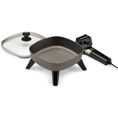 TOASTMASTER<sup>&reg;</sup> 6" Electric Skillet - This 6" skillet is perfect for serving one or two people. Features an adjustable temperature control and a removable locking handle that allows for easy cleaning. Also, has a tempered glass lid with cool touch knob. Compact and convenient for camping trips, road trips and more.